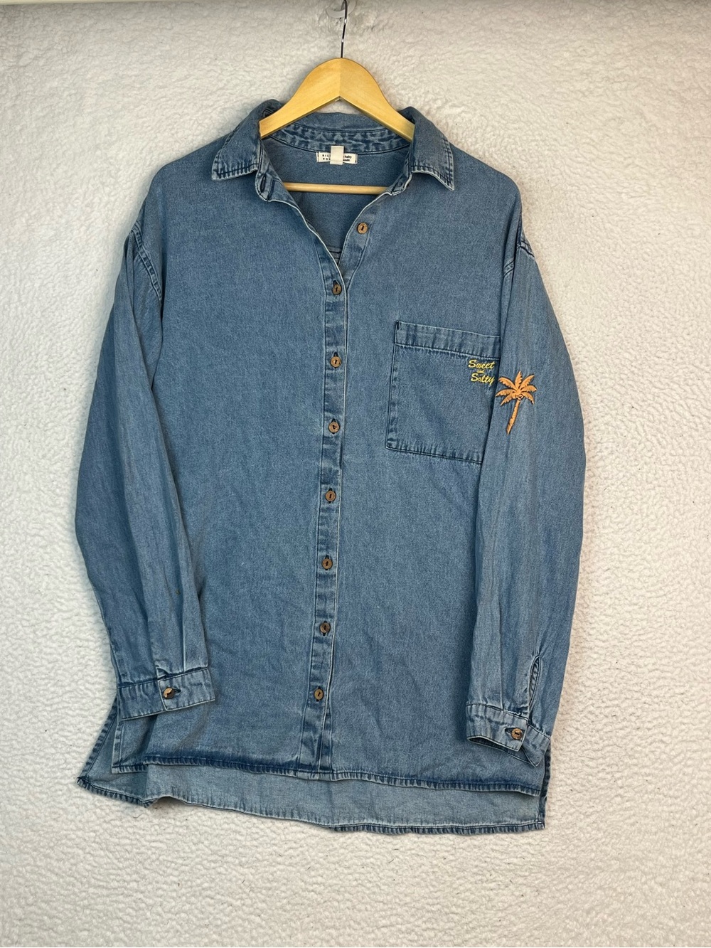 Billabong x salty blonde denim button shirt